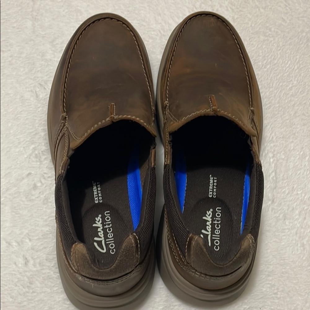 NWOB Clarks Men's Brown Leather Slip-On Shoes Sz 11W - Picture 6 of 11